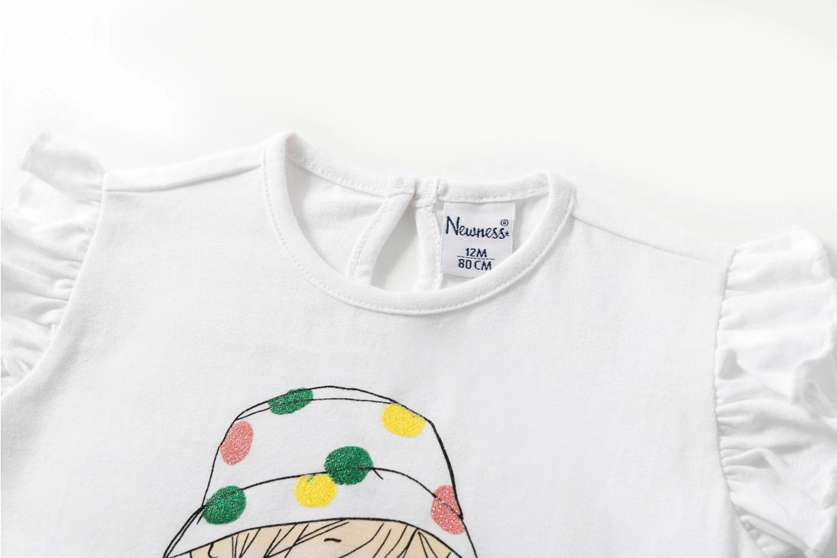 T-shirt giro manica con stampa glitter