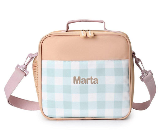 Borsa Termica Rigida Apricot-Vichy Aqua Personalizzabile