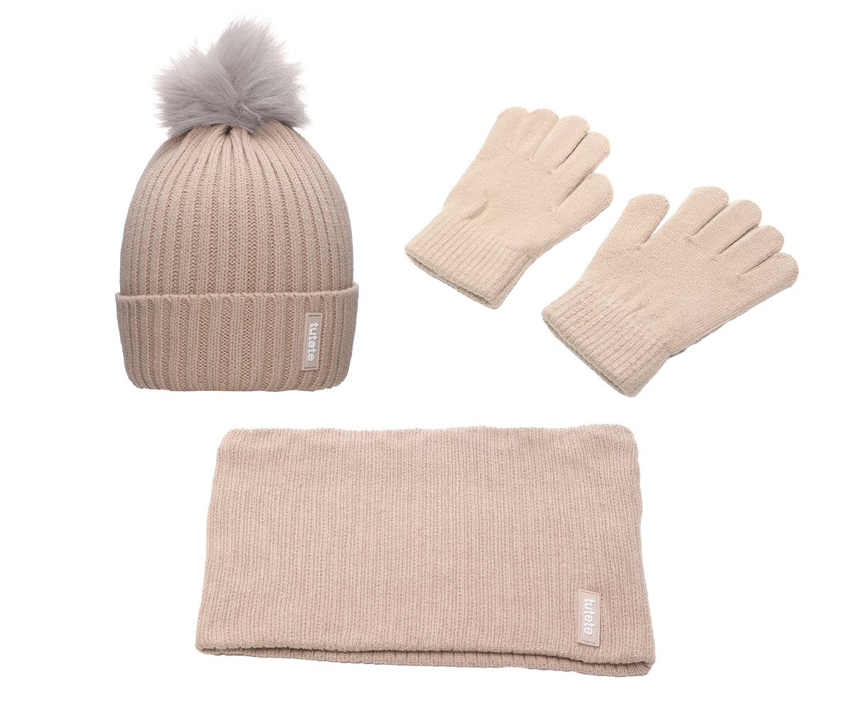 Winter Set Berretto, Guanti, Scaldacollo beige