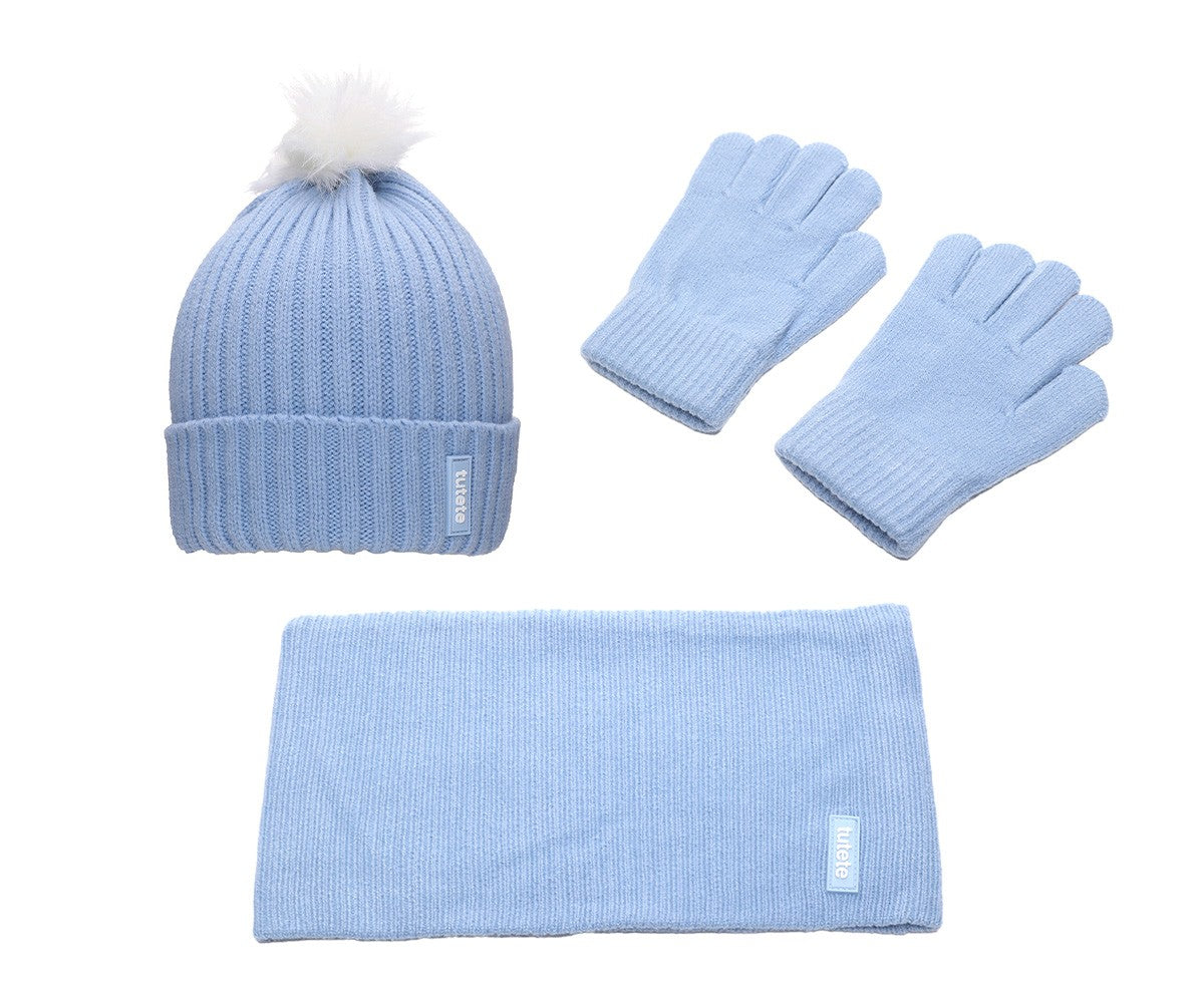 Winter Set Berretto, Guanti, Scaldacollo azzurro polvere