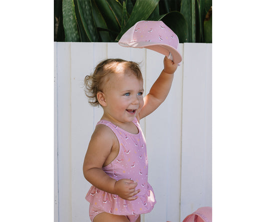 Costume Intero Incrociato con volant Pink Whale