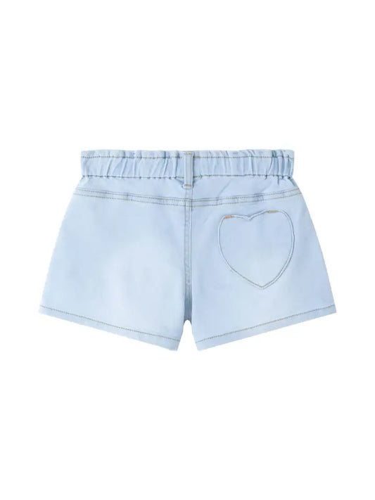 Short in denim con fenicottero