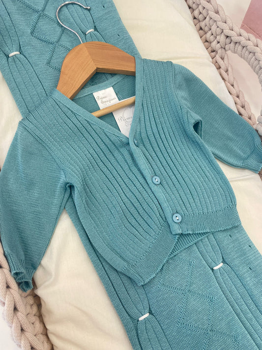 Cardigan in filo verde ottanio