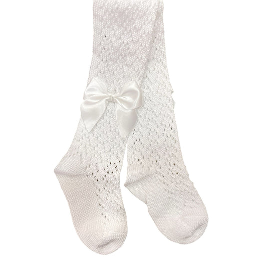 Collant bambina in filo di cotone con fiocchetto