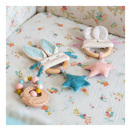 Sonaglio in legno topolino rosa