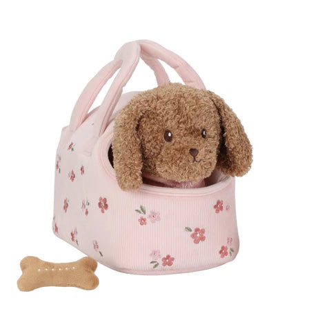 Peluche cane Jackie con trasportino