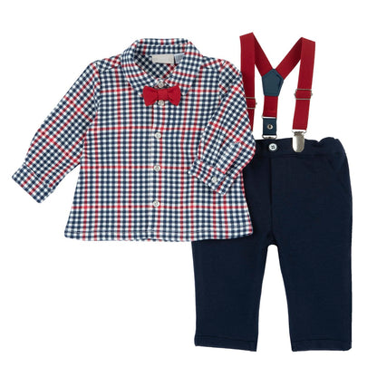 Completo natalizio pantalone con bretelle e camicia Chicco