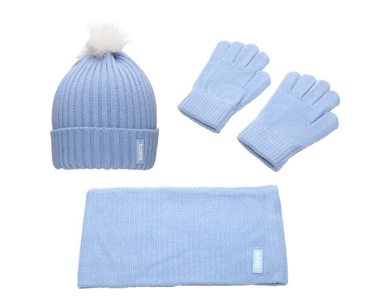 Winter Set Berretto, Guanti, Scaldacollo azzurro polvere