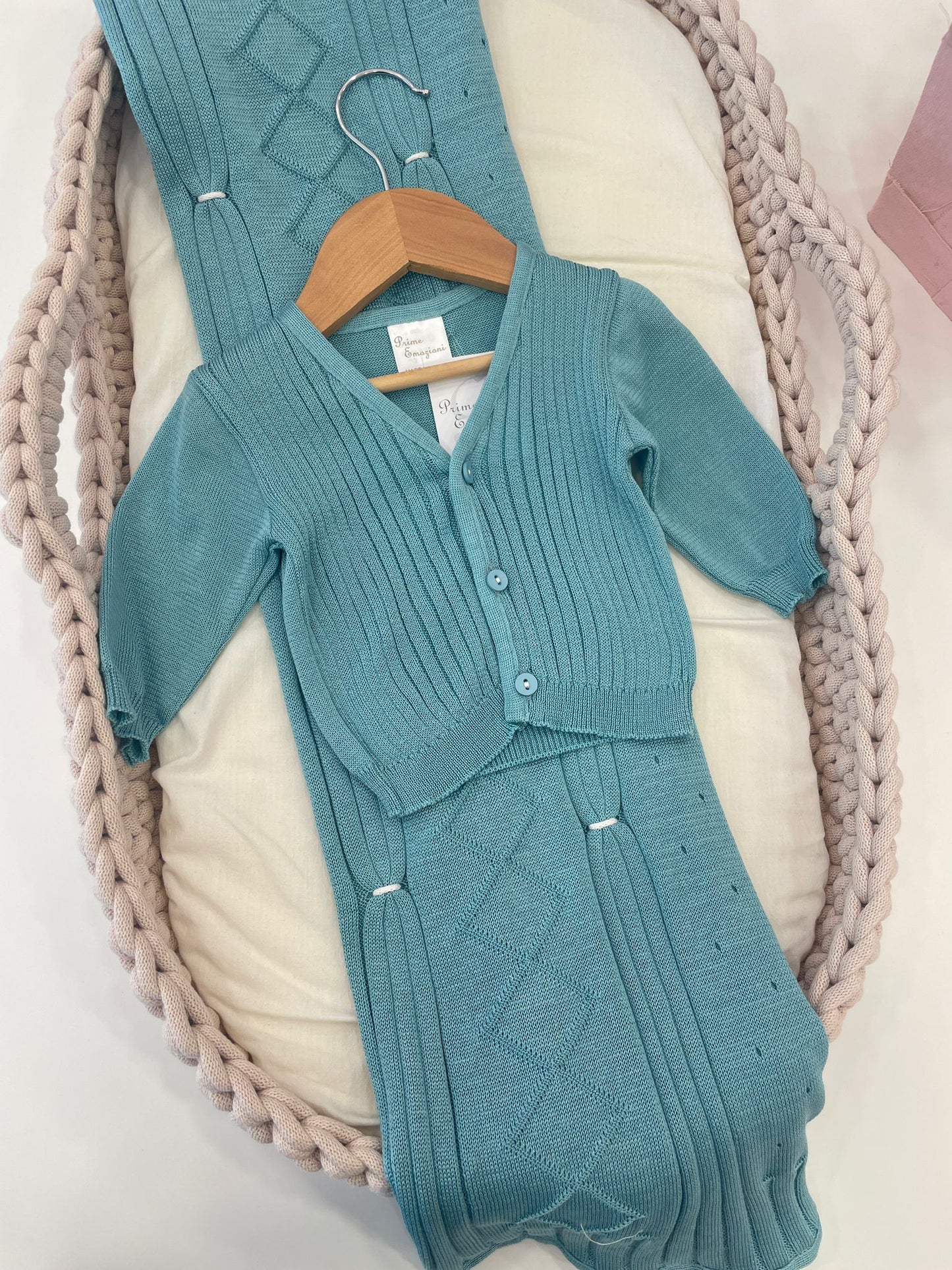 Cardigan in filo verde ottanio