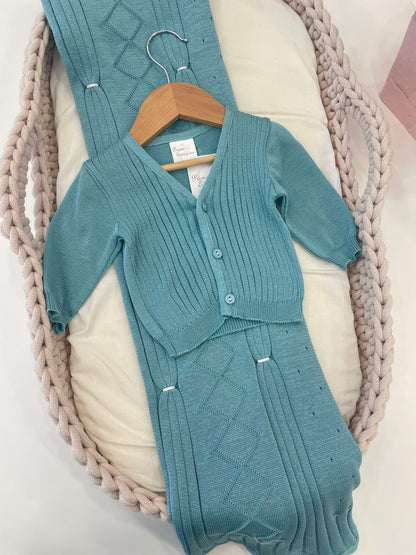 Cardigan in filo verde ottanio
