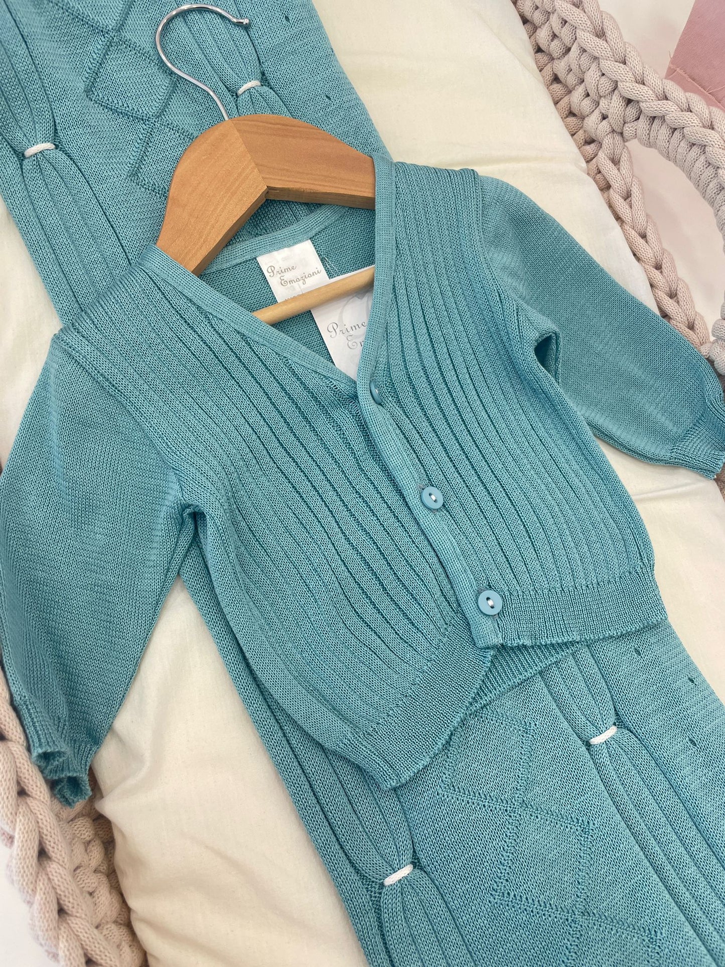 Cardigan in filo verde ottanio