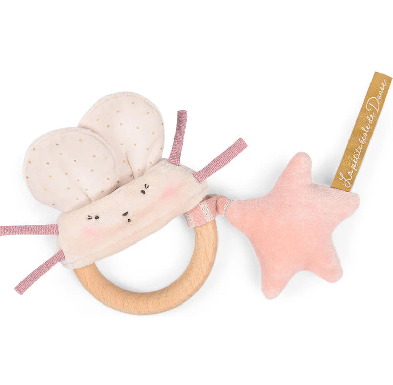 Sonaglio in legno topolino rosa