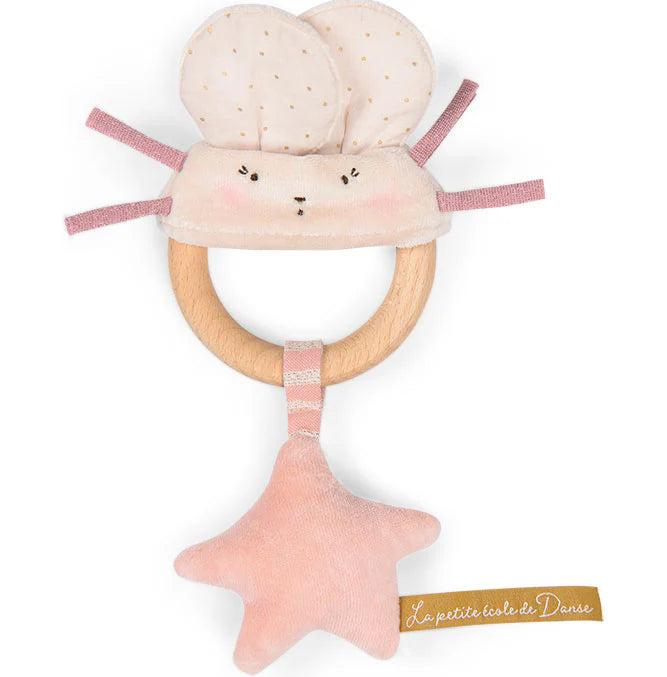Sonaglio in legno topolino rosa